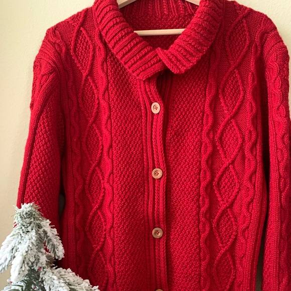 {Hand Knit} Wool Cable Pattern Sweater Jacket - Picture 2 of 6